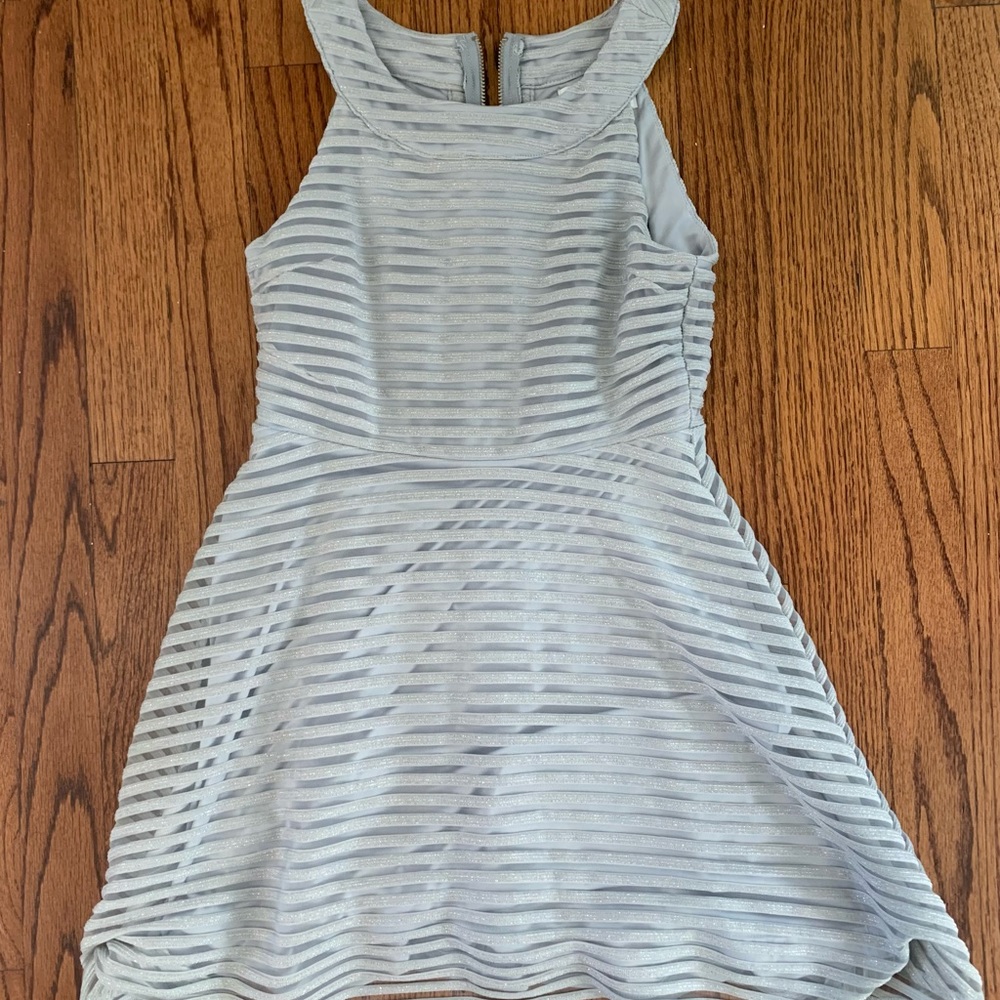 Formal, size 10 girls silver dress by blush by Us Angels